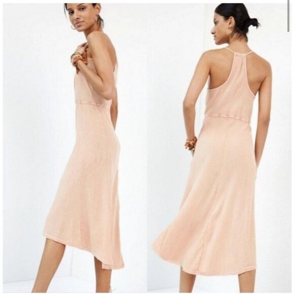 Anthropologie Daily Practice Pink Acid Wash Racerback Tank Dress Large High Low - Picture 1 of 11